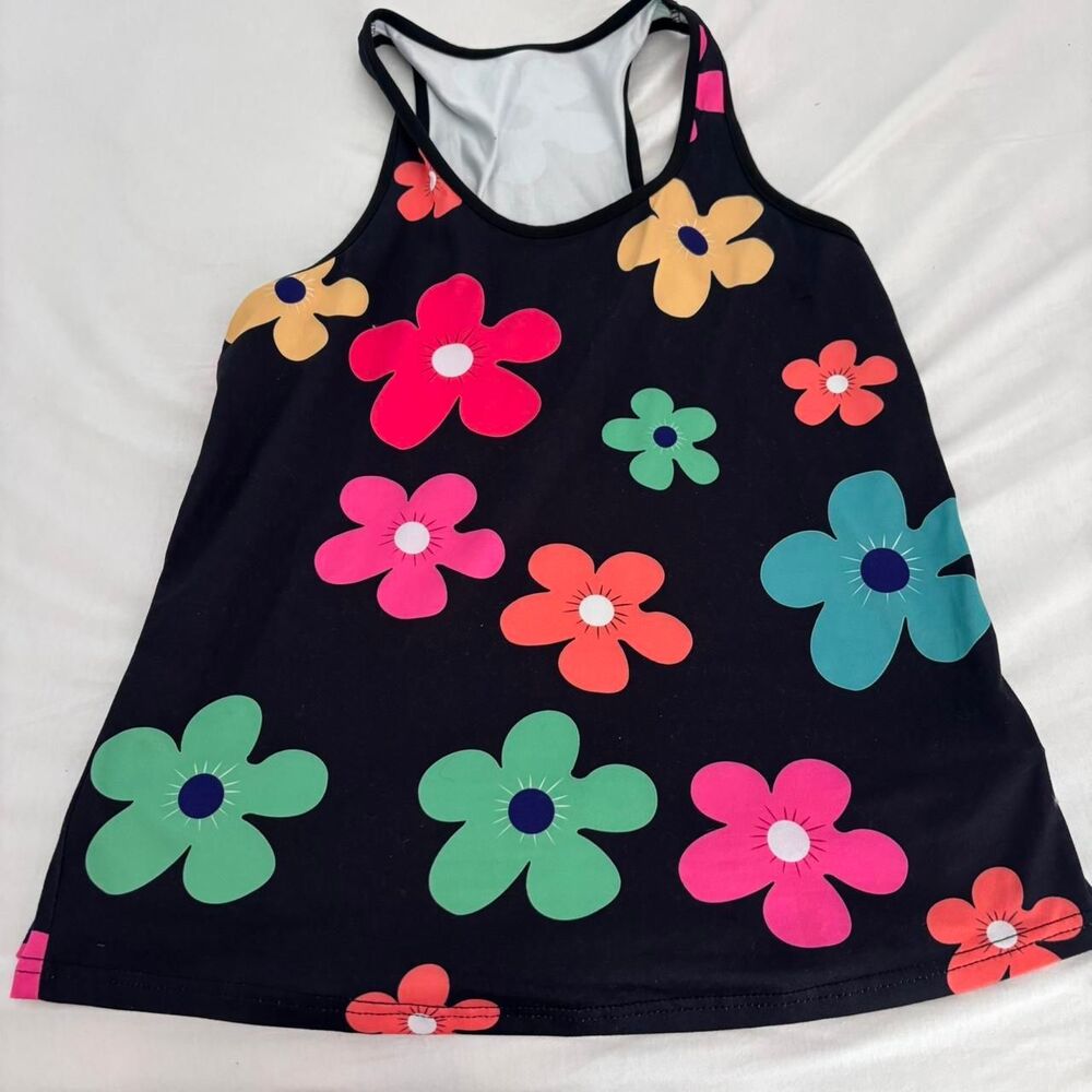 BOUTIQUE Tank Flower Floral Scoop Neck Medium Blue Multi Women's Racerback Top
